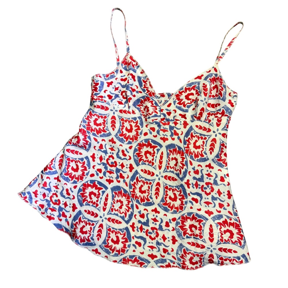 See By Chloé Cami Tank Top Womens S Red Blue Good Silk Medallion Print Italy